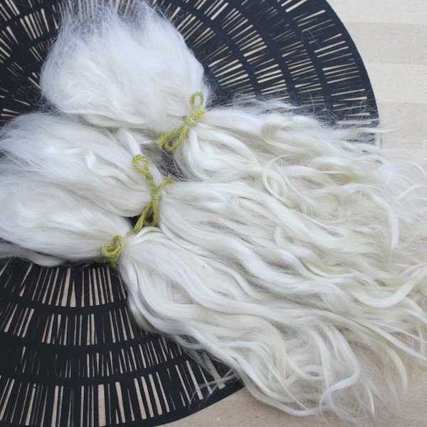 Mohair 8-9 inch, Natural White, Doll hair reroot Blythe Reborn BJD Waldorf Folk Art locks wig Angora goat curls weft soft sculpture Minifee