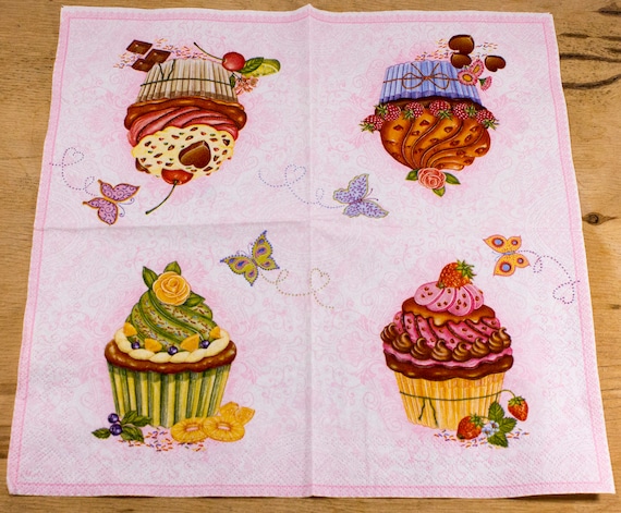 4 Lunch Paper Napkins for Decoupage Craft Vintage Napkin Dessert