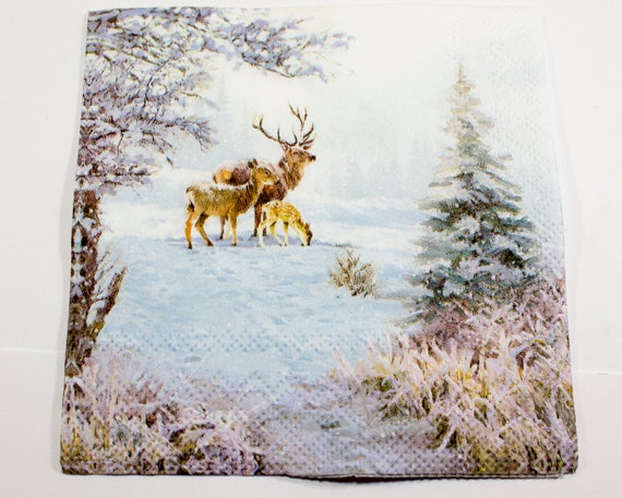4 X Solo Papel Servilletas Navidad Estrellas de nieve para la elaboración de Decoupage 53