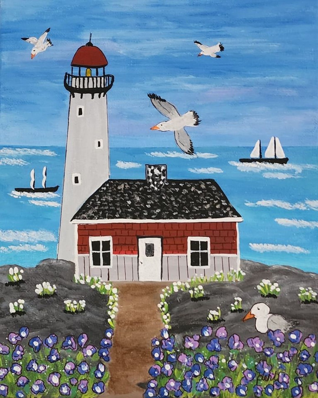 Rock Garden, Folk Art Painting, Folk Art, Original Art, Acrylic Painting, Wall Art, Whimsical