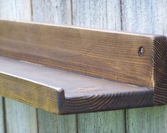 Wide 28", 30", 32" or 34 Inch Floating ledge Shelf, Picture ledge Shelf, You Choose Your length, Dark Walnut Finish