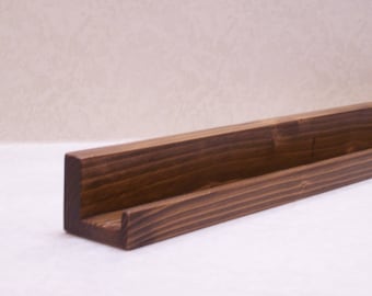 Ultra Narrow 44", 46", 48", 50 Inch Floating ledge Shelf, Picture ledge Shelf, You Choose length, Dark Walnut Finish