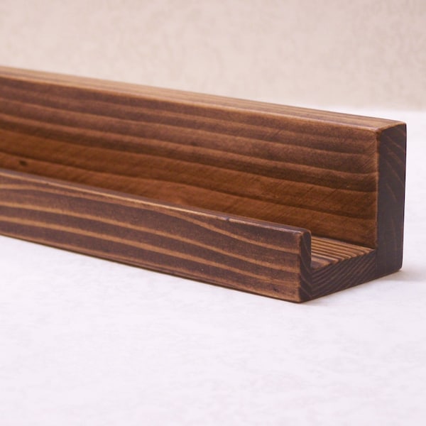 Ultra Narrow 28", 30", 32", 34 Inch Floating ledge Shelf, Picture ledge Shelf, You Choose length, Dark Walnut Finish