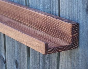 Narrow 28", 30", 32" or 34 Inch Floating ledge Shelf, Picture ledge Shelf, Spice Rack, You Choose Your length. Red Oak Finish