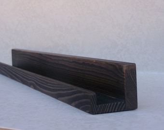 Ultra Narrow 12", 14", 16", 18 Inch Floating ledge Shelf, Picture ledge Shelf, You Choose length, Ebony Finish