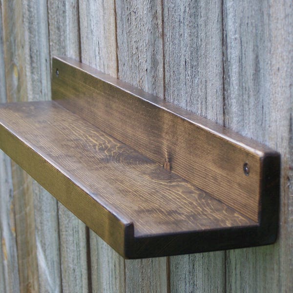 Wide 12", 14", 16", Or 18 Inch Floating ledge Shelf, Picture ledge Shelf, You Choose length. Jacobean Finish