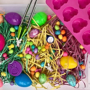 Easter Sensory Kit, Sensory Bin, Bunny Sensory Box, Busy Box, Easter, Preschool, LearnThrough Play, Spring, Rabbit, Light Up Your Senses