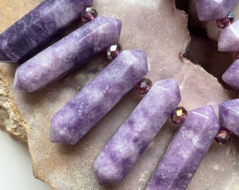 1 Drilled Lepidolite  - Crystal Point Beads/ Lepidolite Beads - Rough Pendants - Lepidolite Crystal Beads