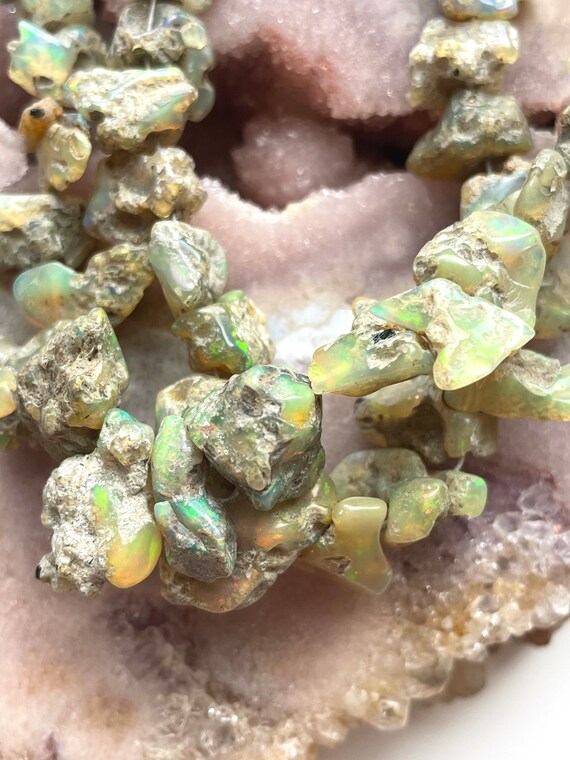 Drilled Raw Opal Beads Two Strands of Rough Welo Ethiopian Opals