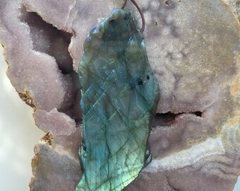 One Large Drilled Focal Labradorite  Pendant - Bead Supply - Drilled Crystals, Labradorite Bead, Jewelry Making Supply