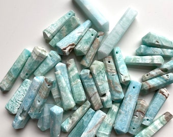 5 Drilled Blue Calcite Point  - Crystal Point Beads/ Calcite Beads - Rough Pendants - Crystal Beads