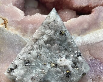 Large Pyrite in Clear Quartz Pendant - Drilled Quartz - Pyrite Pendant  - Raw Pyrite in Quartz - Destash