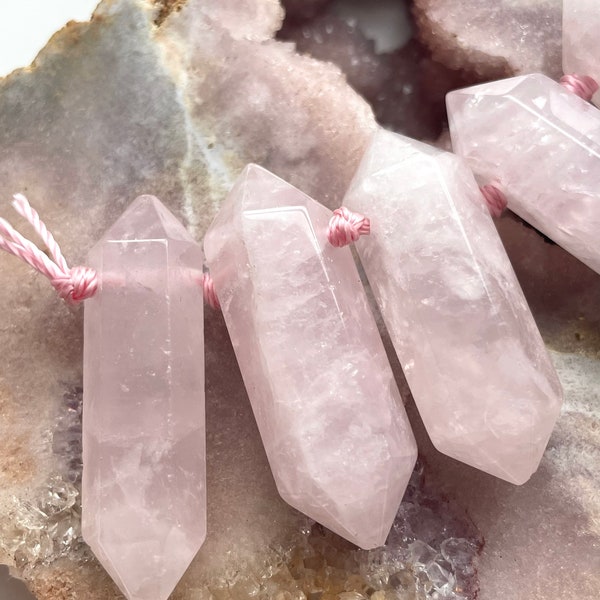 1 Drilled Large Rose Quartz Point Pendant - Raw Crystal Bead - One Pendant