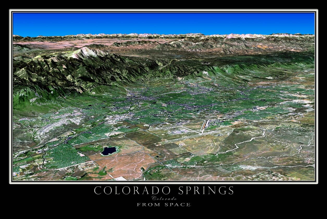 The Colorado Springs Topographic Overlay Satellite Poster Map Etsy
