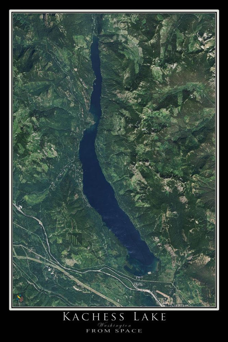The Kachess Lake Washington Satellite Poster Map Etsy
