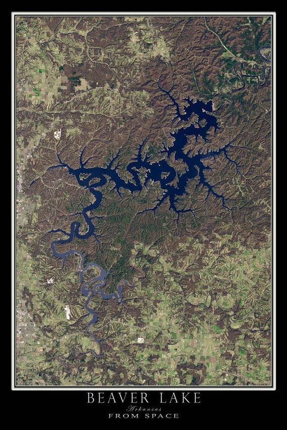 Satellite Map Of Arkansas The Beaver Lake Arkansas Satellite Poster Map | Etsy Ireland