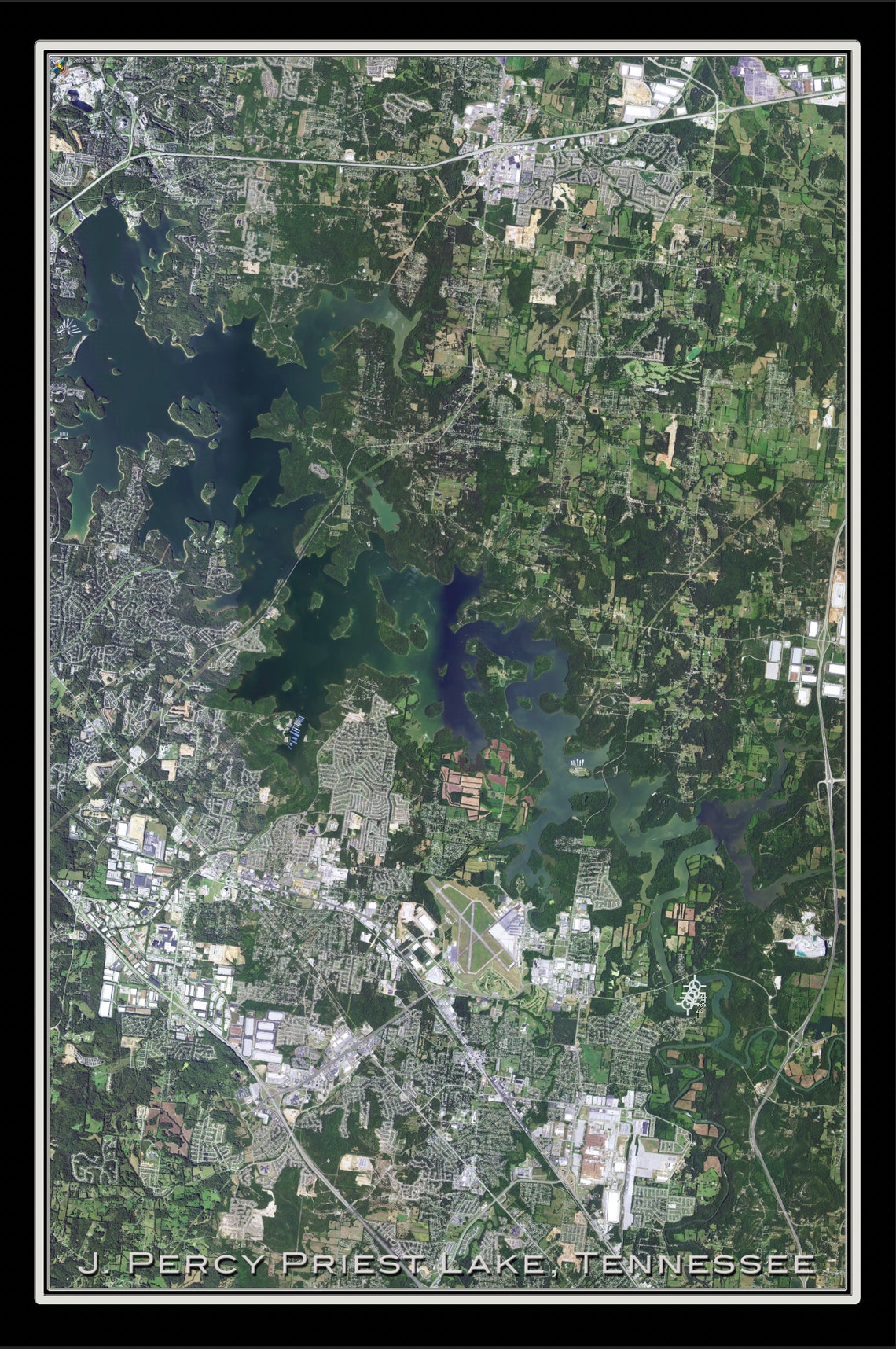 The J Percy Priest Lake Tennessee Satellite Poster Map Etsy