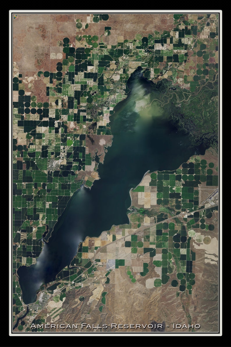 The American Falls Lake Idaho Satellite Poster Map Etsy