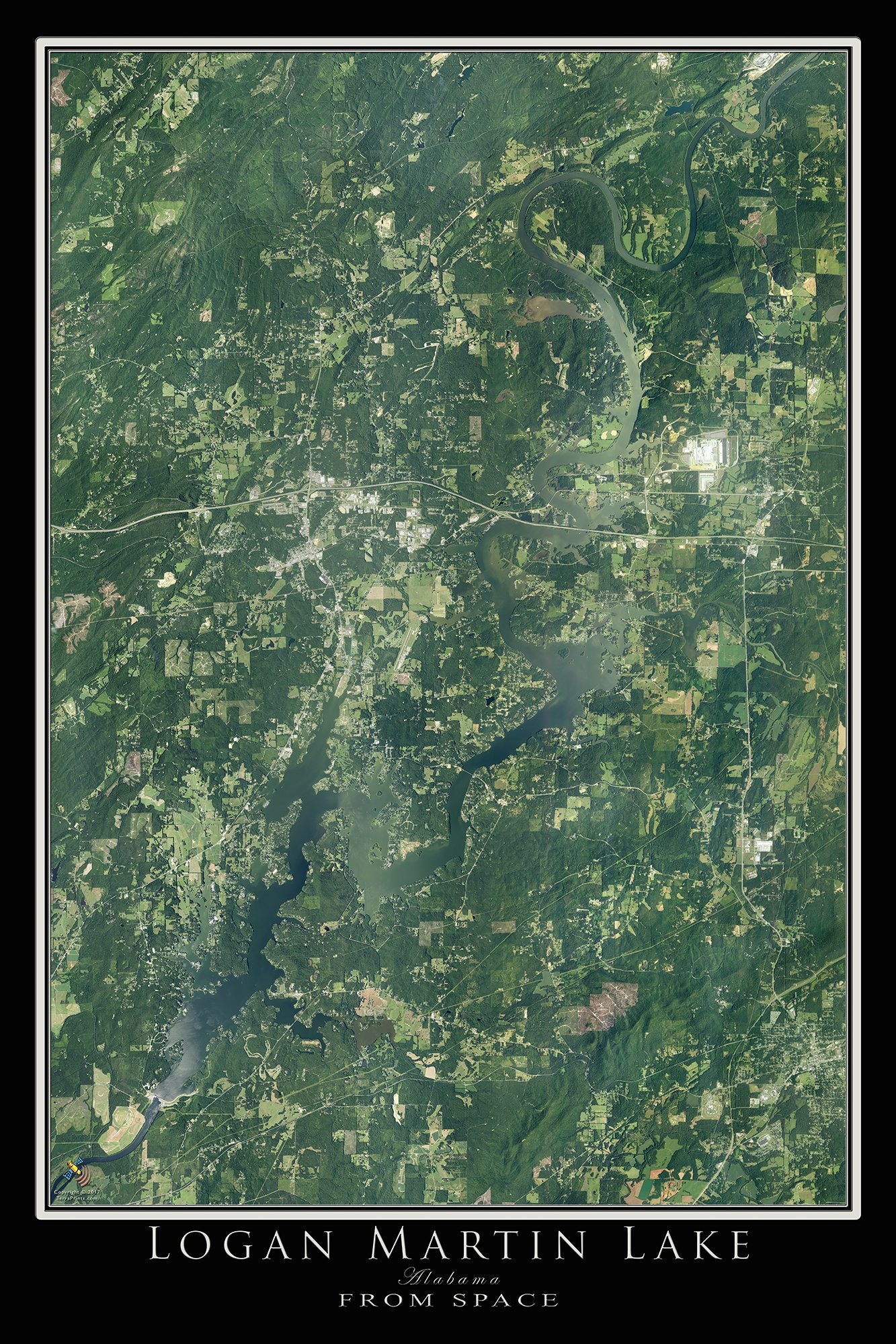 The Logan Martin Lake Alabama Satellite Poster Map Etsy
