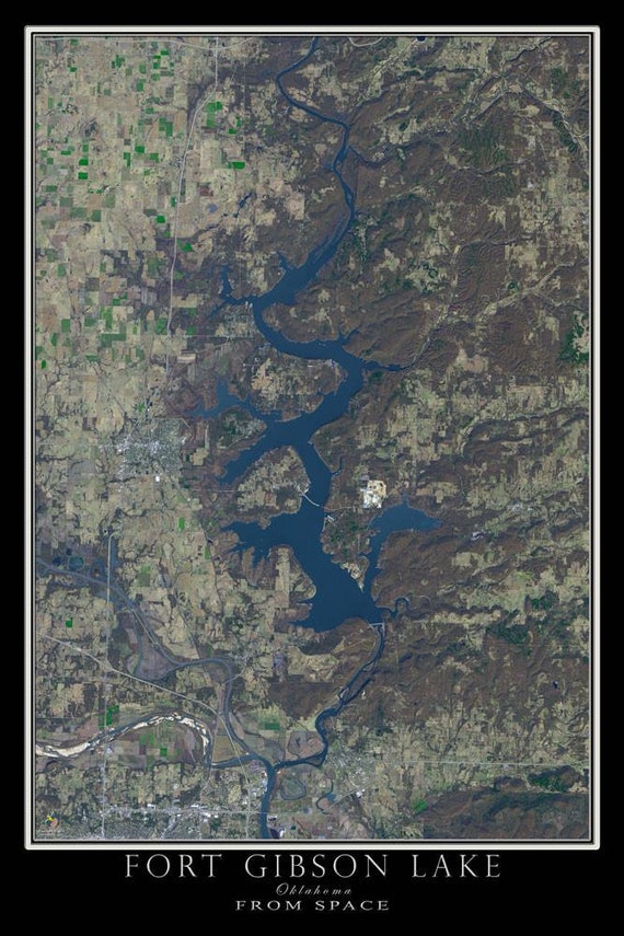 The Fort Gibson Lake Oklahoma Satellite Poster Map Etsy