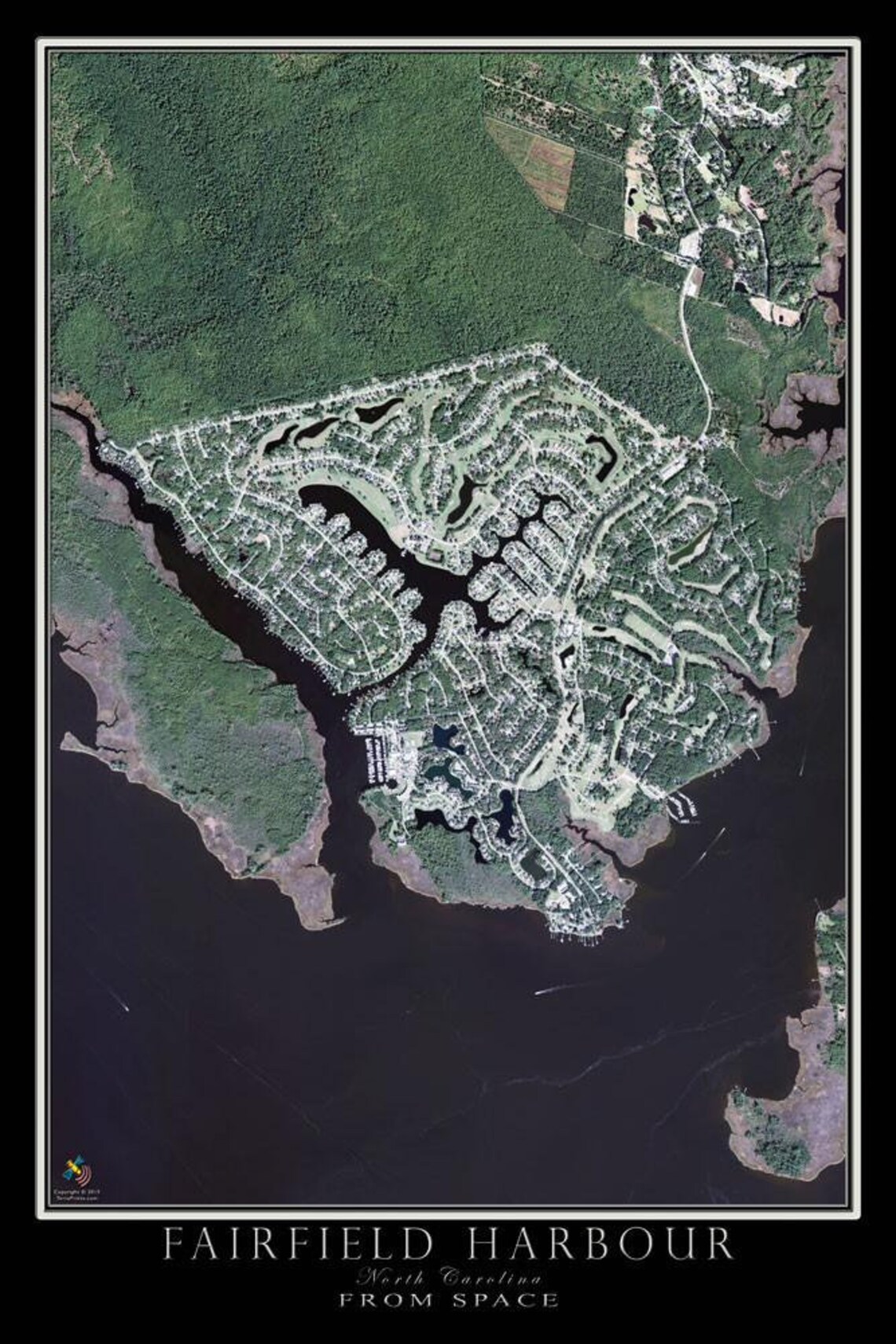 The Fairfield Harbour North Carolina Satellite Poster Map Etsy