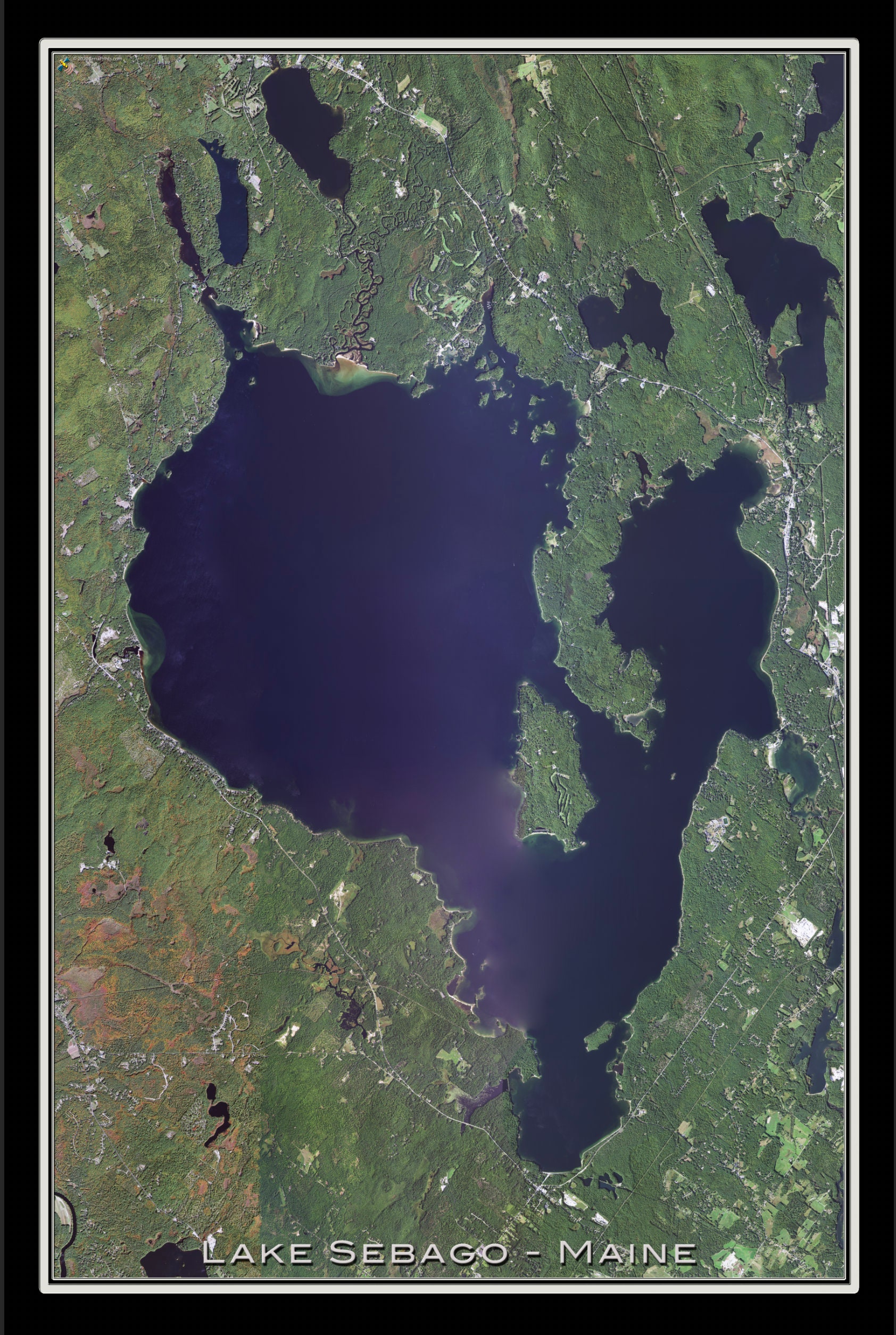 The Sebago Lake Maine Satellite Poster Map Etsy