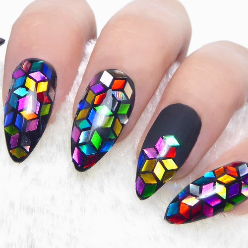 Kaleidoscope Nails Reusable Press On Gift Festival Diy - Etsy Kaleidoscope Nails Reusable Press On Gift Festival Diy - Etsy