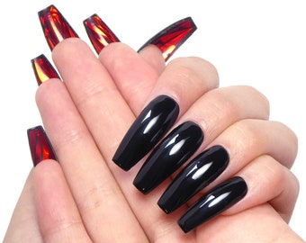 Mirror Red Bottom Nails ／ Reusable press on, art, gift, diy, goth, gothic, party, drag, coffin, dark, gift, girls, women, classy, acrylics