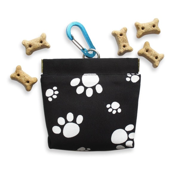 Dog Treat Bag / Paw print 2, Spring closure, Back pocket, Leash bag