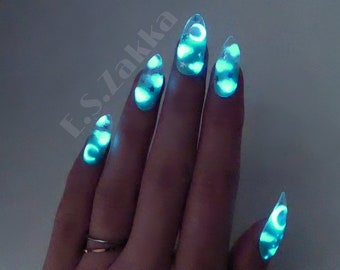 Glow Fake Nails Etsy glow fake nails etsy