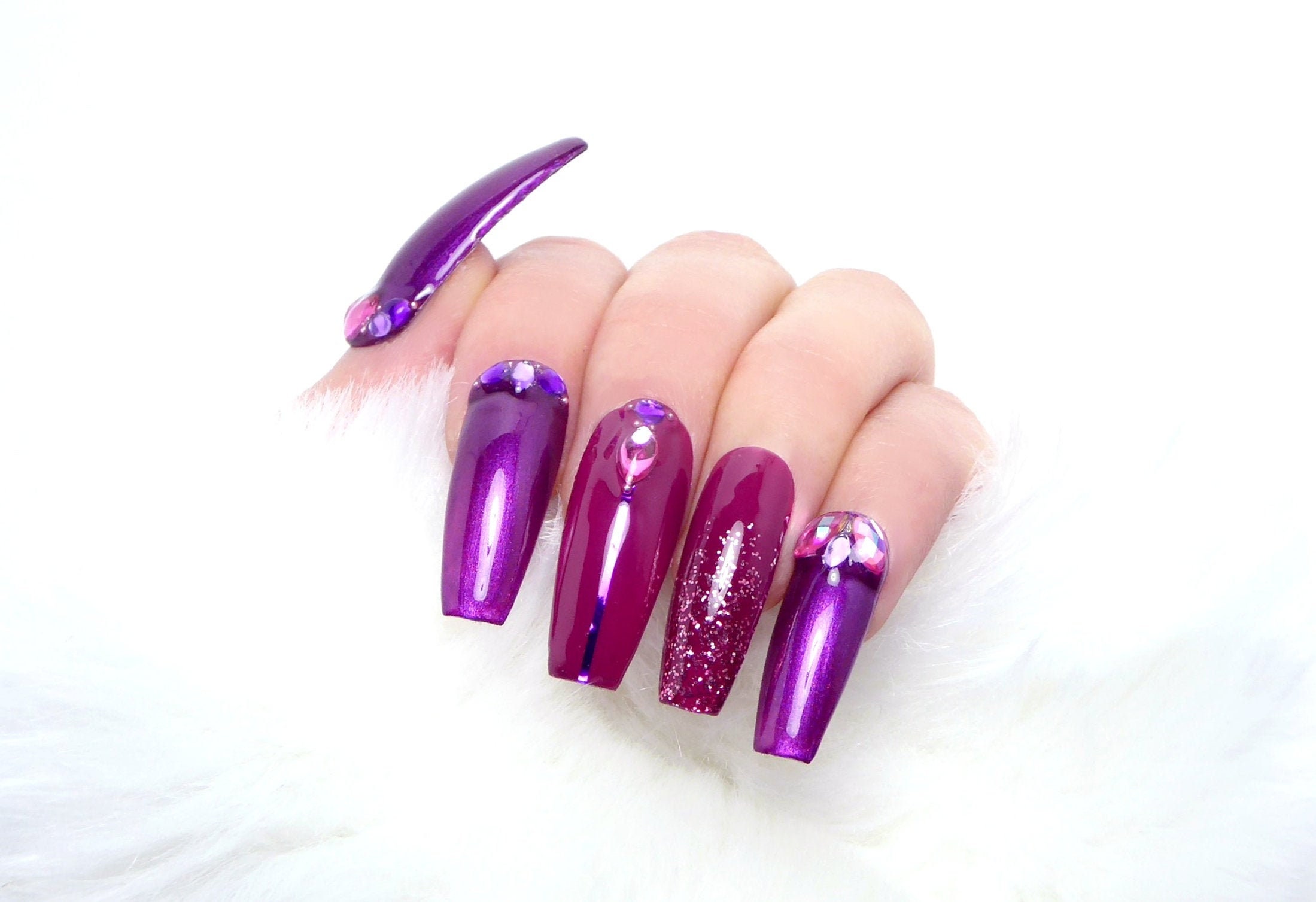 Wine Nails Reusable Press On Art Gift Purple Amethyst - Etsy