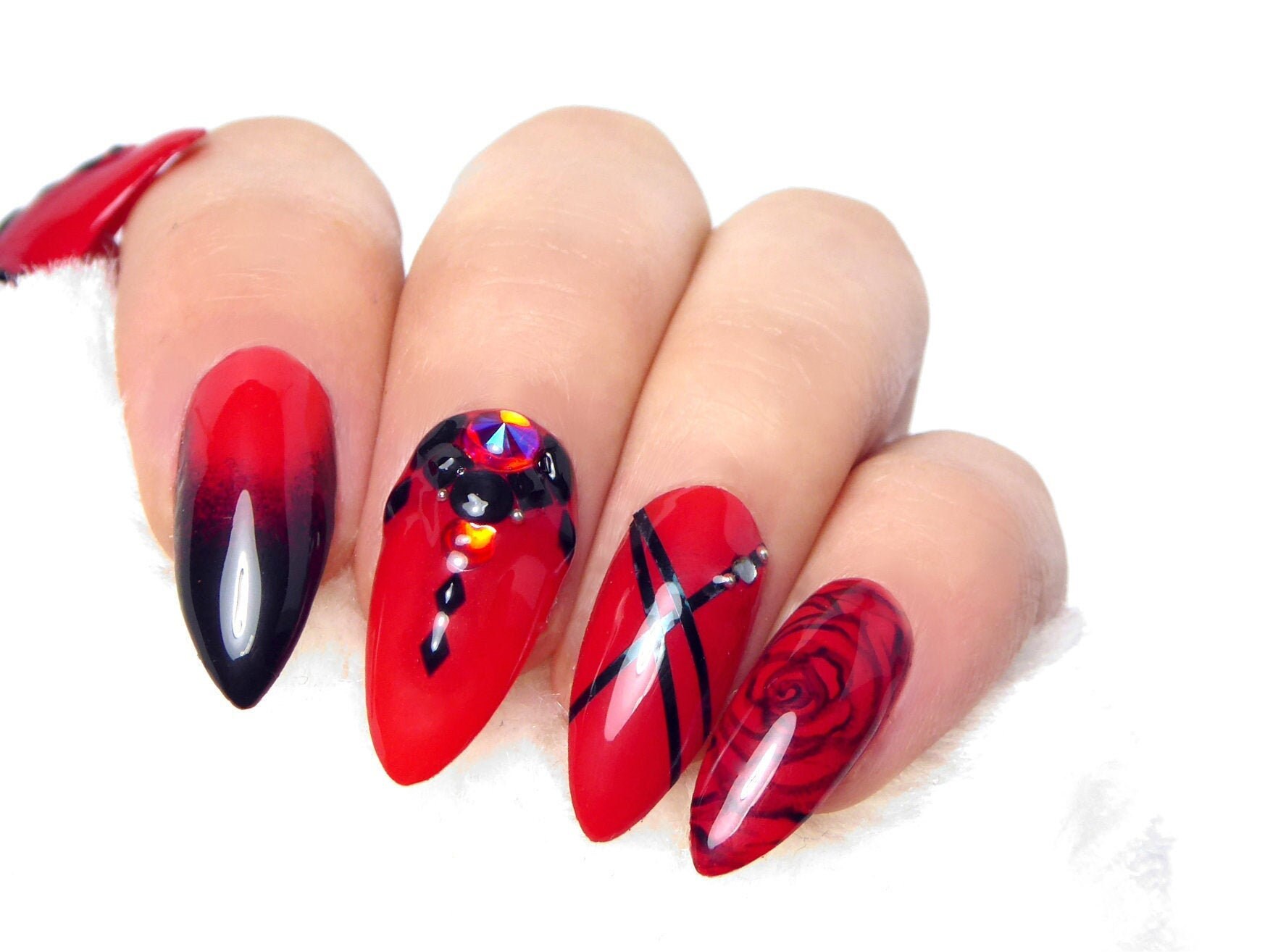 Red Rose Jewelry Nails Fake Nails Press On Art Gift Diy - Etsy Red Rose Jewelry Nails Fake Nails Press On Art Gift Diy - Etsy