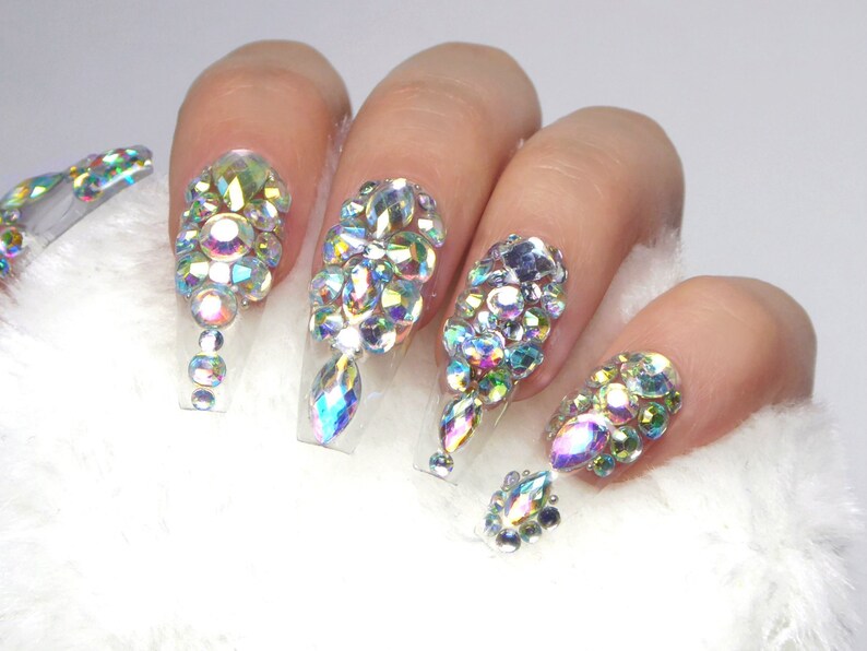 Crystal Queen Jewelry Nails Fake Nails Press On Nails Nail Etsy Crystal Queen Jewelry Nails Fake Nails Press On Nails Nail Etsy