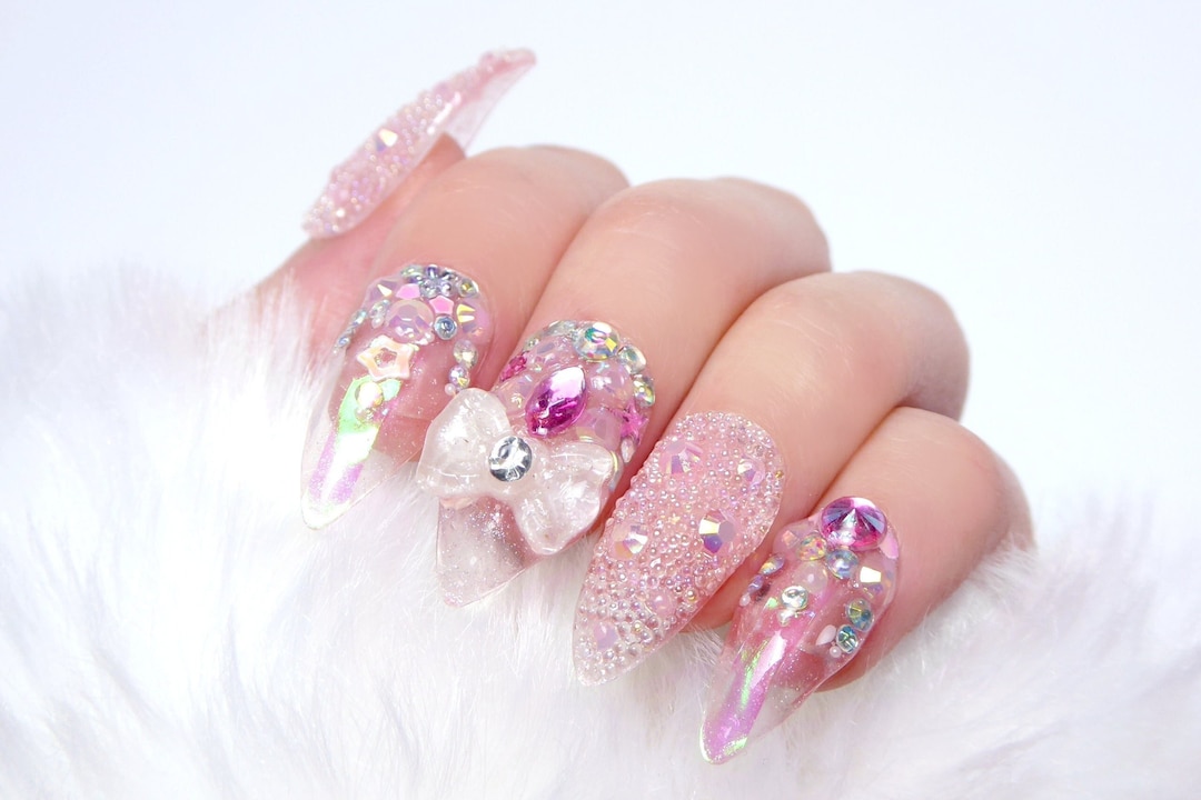 qiipii 2370Pcs Pink Nail Rhinestones 240 Multi-shapes Light Pink Rhinestones Big Gems Nail Charms+2510 Pink Round Beads K9 Glass Stones Diamonds Jewels