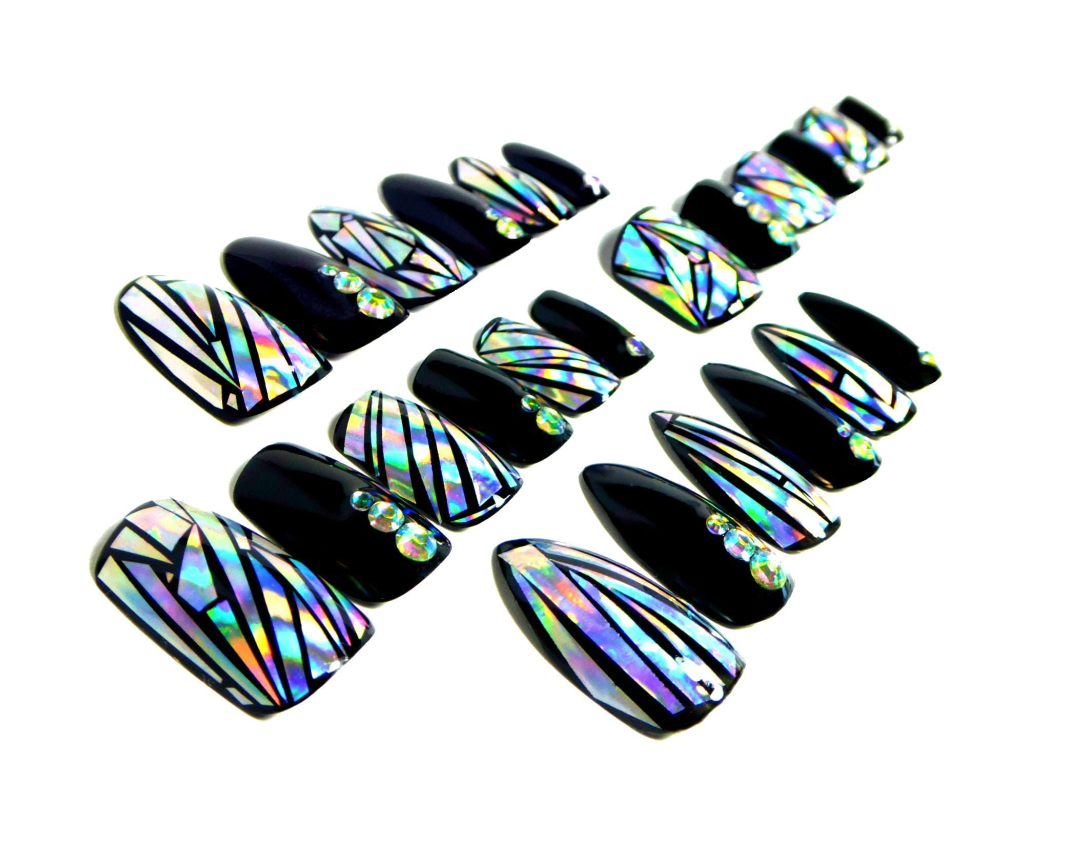 Holographic Jewelry Nails Fake nails glue on nails press Etsy