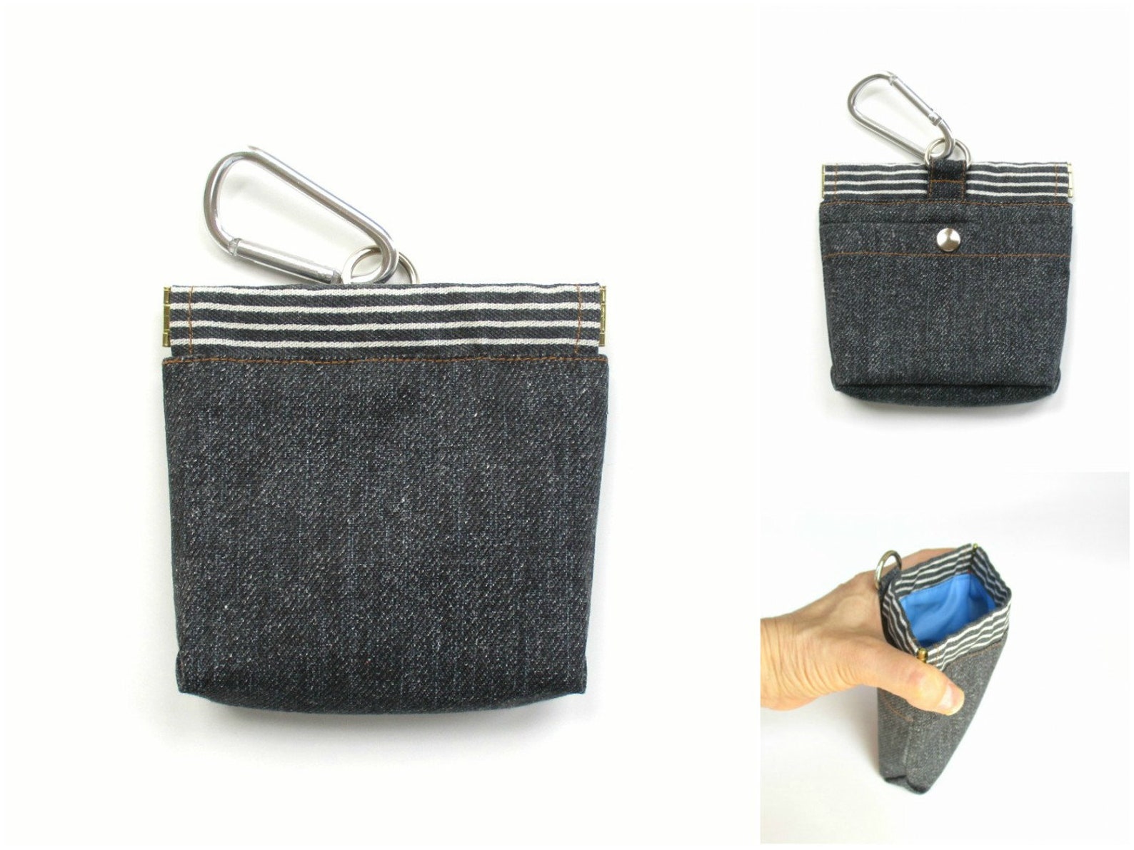 Dog Treat Bag / Denim spring closure leash bag poop bag Etsy