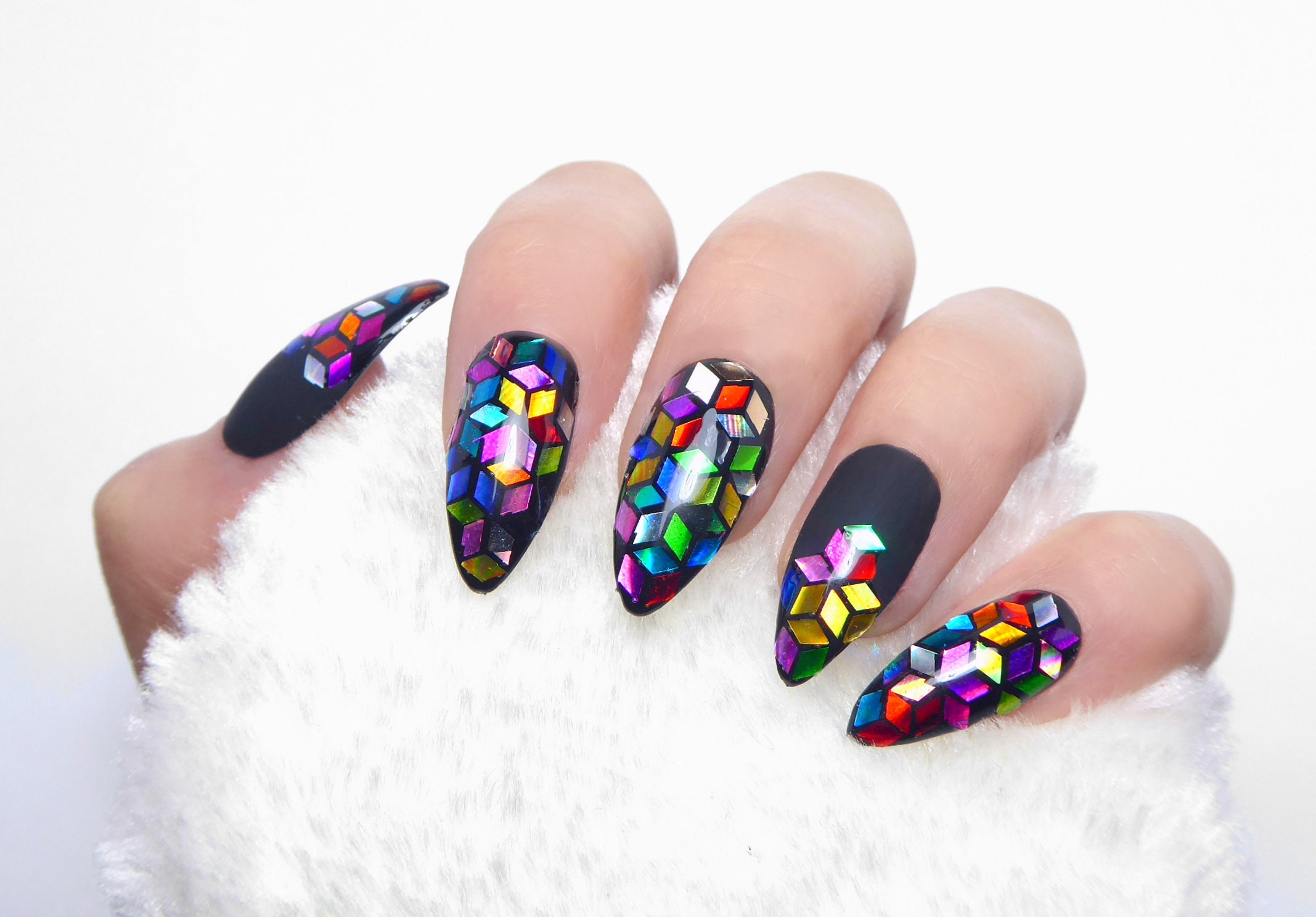 Kaleidoscope Nails Fake Nails Press On Nail Gift - Etsy Kaleidoscope Nails Fake Nails Press On Nail Gift - Etsy