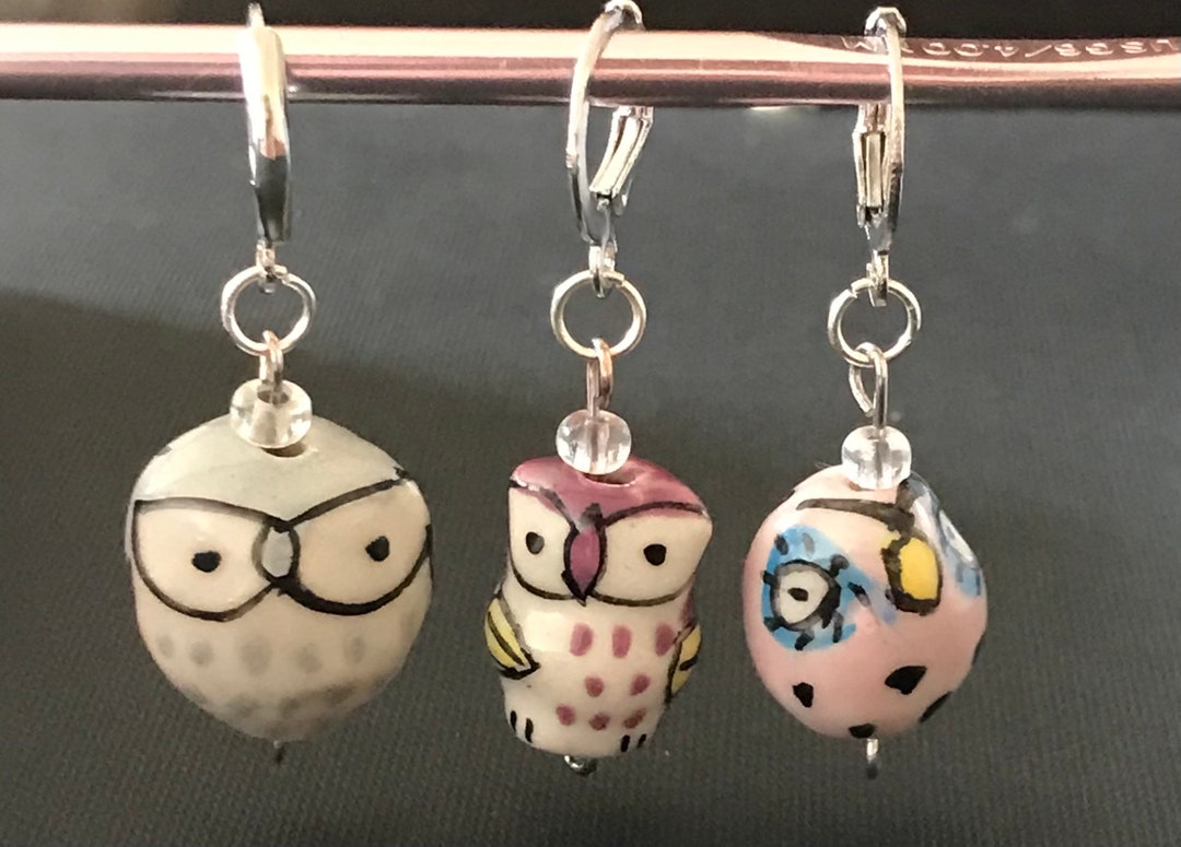 3 Pc Ceramic Owl Stitch Markers Owl Stitch Markers Owl Etsy