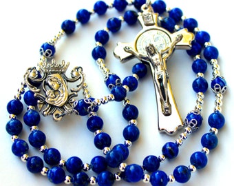 Lapis Lazuli Gemstone Rosary w/Silver Crucifix, Free Shipping