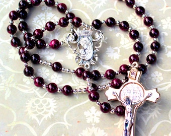 Garnet Gemstone Rosary with Silver Crucifix, Free domestic shipping