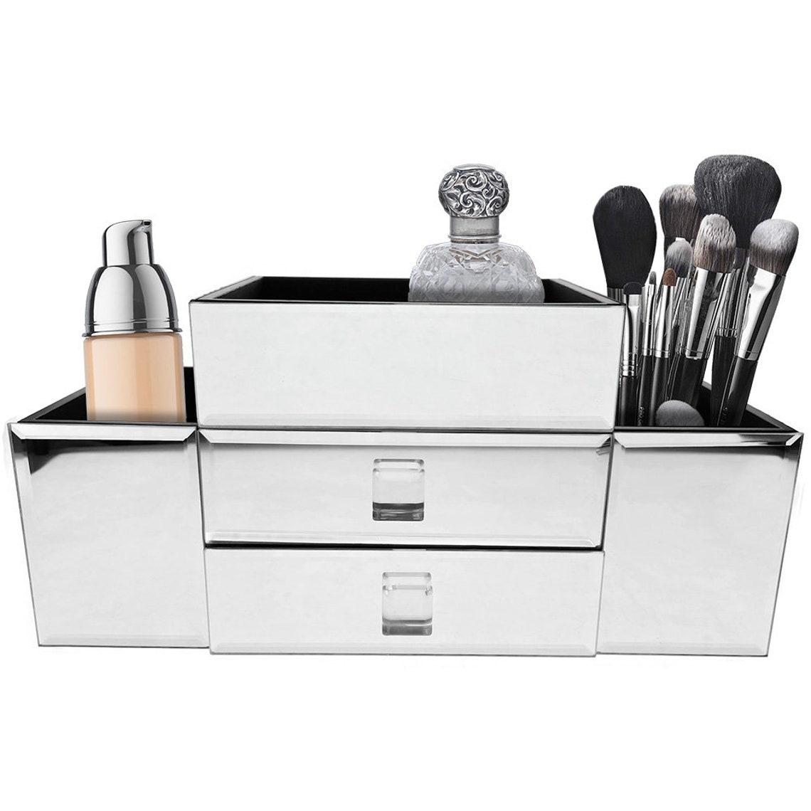 2Drawer Tiered Mirrored Glass Makeup/Jewelry Organizer Etsy