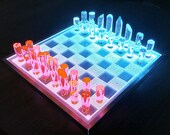 3D Luxe Acrylic Fire Ice LED Light Glowing Chess Set - Luxury Laser Cut Chessboard Executive Board Game
