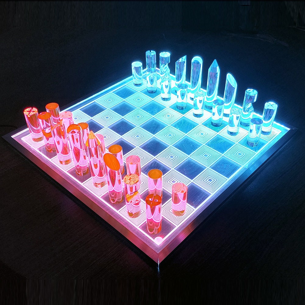 3D Luxe Acrylic Fire & Ice LED Light Glowing Chess Set - Etsy