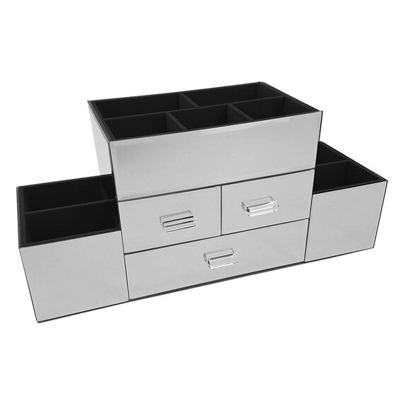 Amara 3 Drawer Tiered Silver Mirrored Makeup Jewelry Organizer Amara 3 Drawer Tiered Silver Mirrored, Silver Mirrored Makeup Organiser