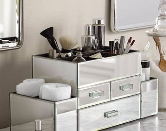 Amara 3 Drawer Tiered Silver Mirrored Makeup/Jewelry Organizer