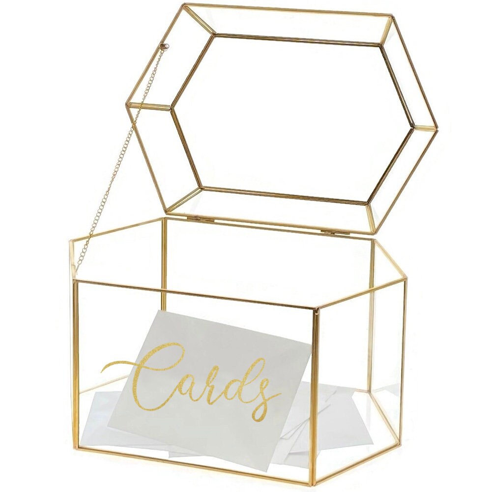 OnDisplay Luxe Gold Frame Glass Wedding Card Box w/Lid - Clear Gift/M…