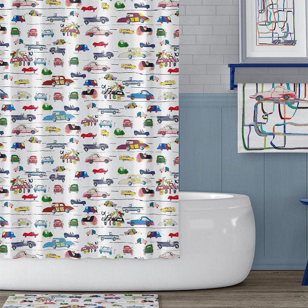 Kids Shower Curtain Toddler Boys Shower Curtain Car Decor Car Shower Curtain Cars Shower Curtain Car Bathroom Decor Baby Boys Bathroom Decor