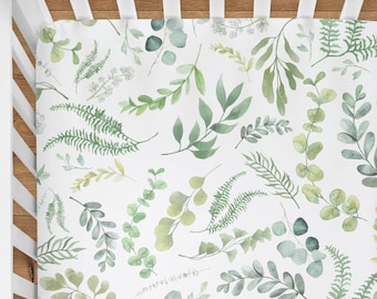 Botanical Baby Crib Set Green Leaf Nursery Bundle, Minky Blanket & Jersey Sheet (Machine Washable, Elastic Fitted, Gender Neutral Gift)