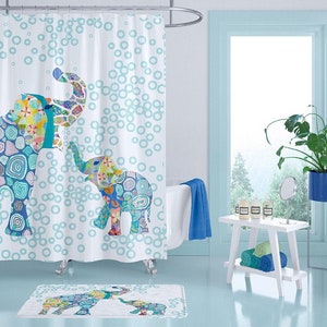 Premium Extra Long Kids Shower Curtain With Unique Blue Elephants For A Fun Toddler Girls And Boys Bathroom Decor - Mold & Mildew Resistant.