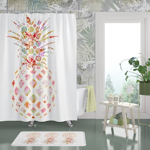 Tropical Pineapple Shower Curtain: Floral Fruit Design